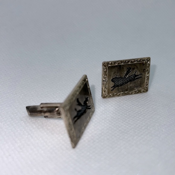 VINTAGE CUFF LINKS STAMPED “STERLING 925” SILVER WESTERN BRONCO HORSE - Picture 5 of 8